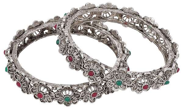 Oxidised German Silver Stone Bangles