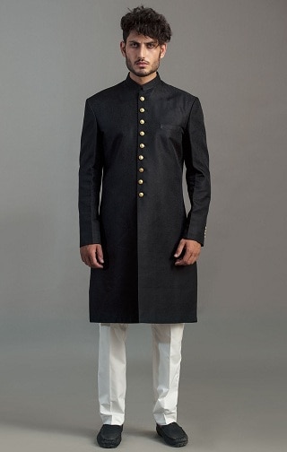 Plain Black Sherwani
