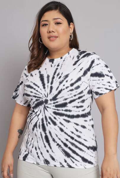 Plue Size Tie Dye Round Neck T Shirt