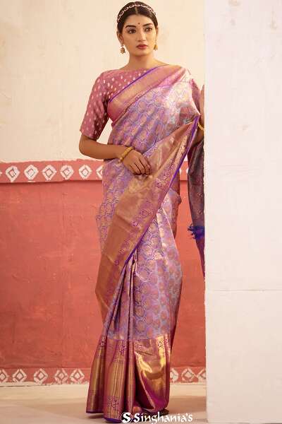 Purple And Gold Kanchi Saree