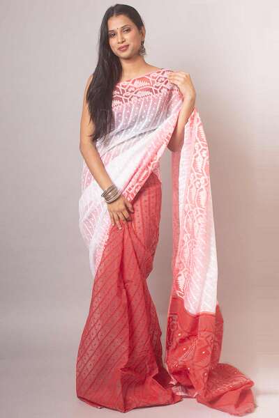 Red And White Cotton Jamdani Saree