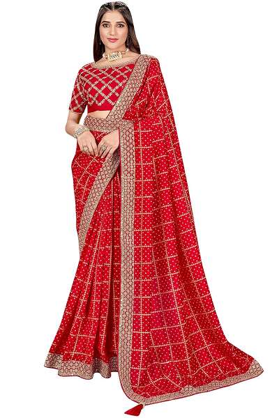 Red Art Silk Printed Designer Bandhani Saree