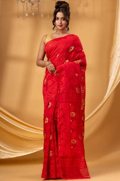 Red Jamdani Saree