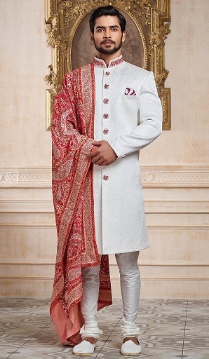 Red and White Sherwani
