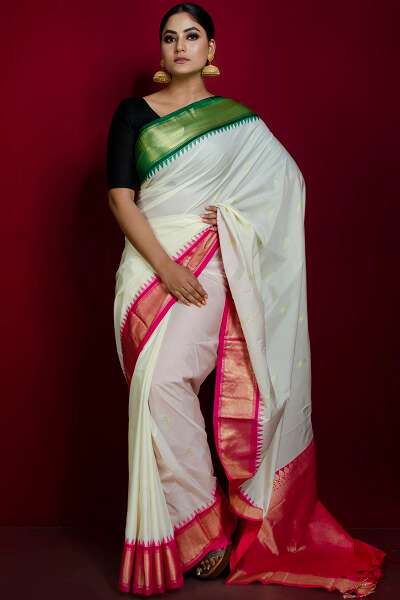 White Gadwal Silk Saree