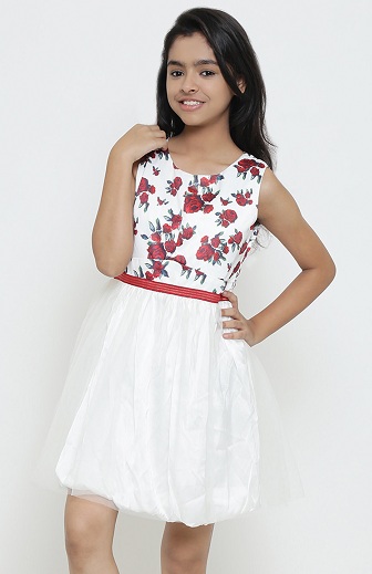 White and Pink Floral Print Dress