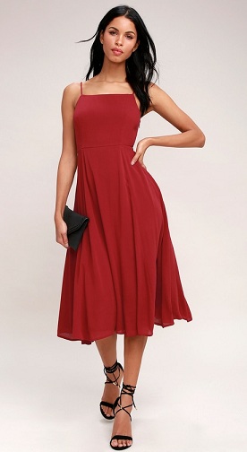 Wine Red Midi Dress