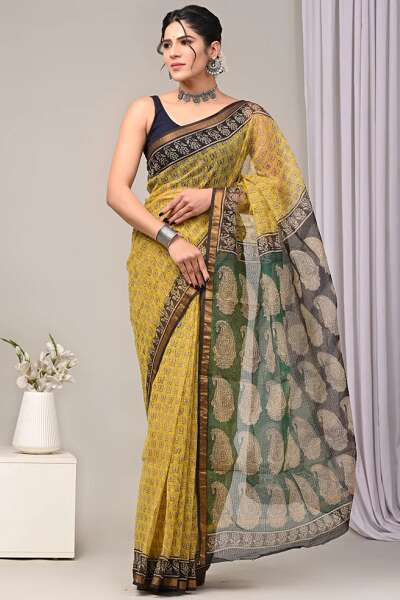Yellow Designer Kota Saree