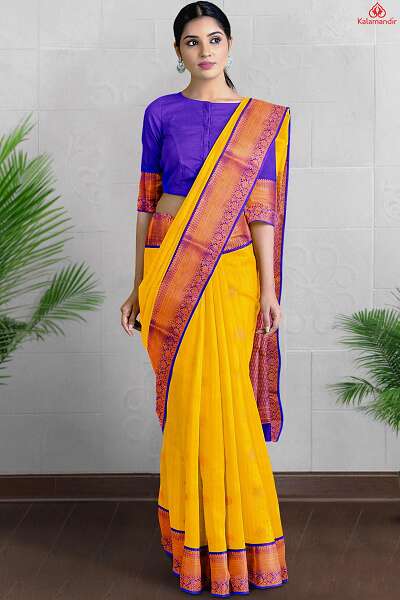 Yellow Plain Kanchi Pattu Saree