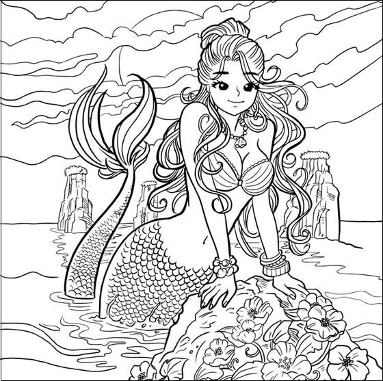 Realistic Mermaid Coloring Page