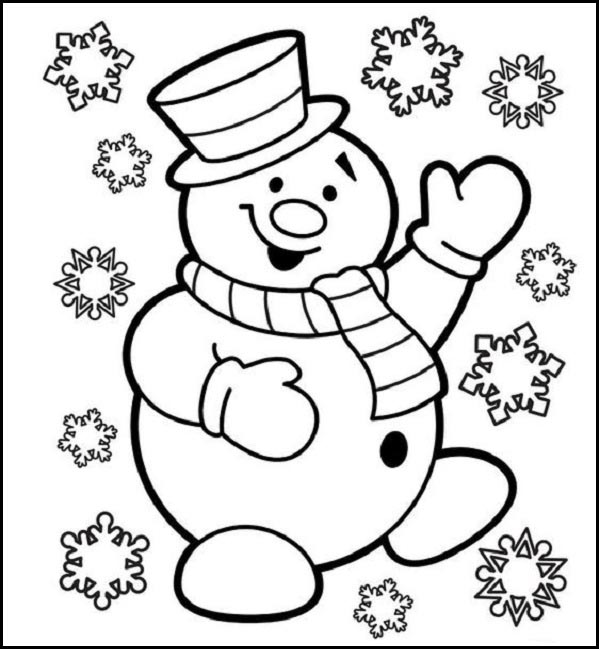 Snowman and Snowflakes Coloring