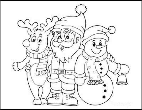 Santa Claus and Snowman Coloring Page