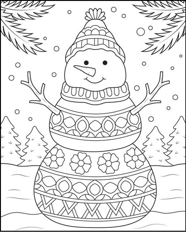 Christmas Snowman Coloring Page