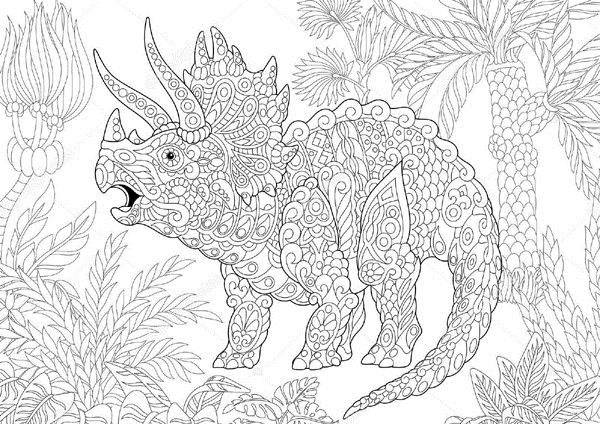 Zentangle Triceratops Dinosaur