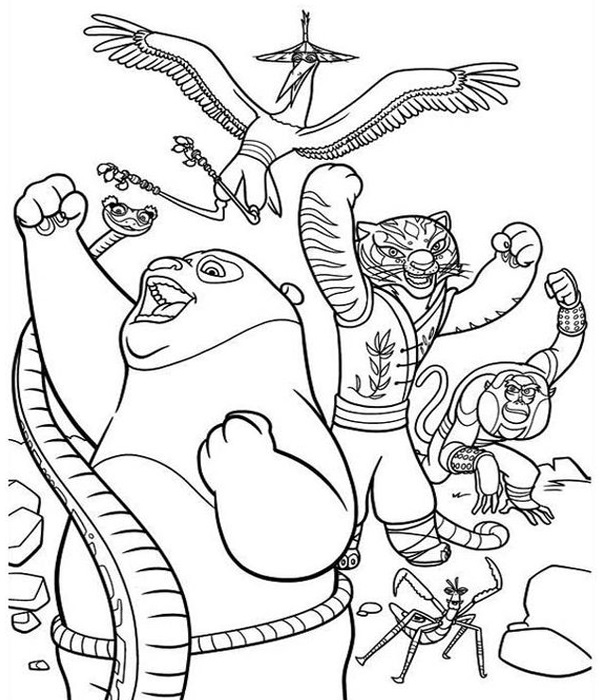 Printable Kung Fu Panda And The Five Coloring Page 