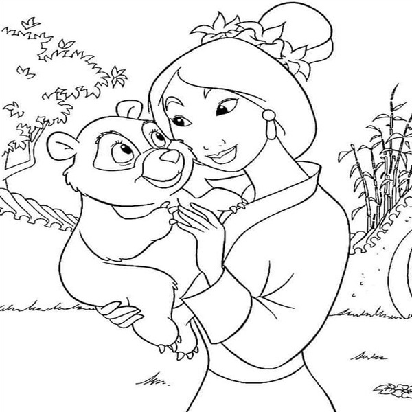 Mulan and Little Panda Coloring