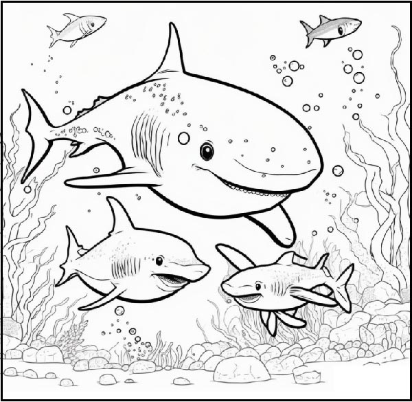 Shark Family Coloring Image