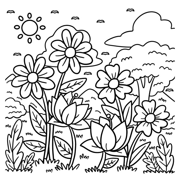 Spring Flower Color Drawing