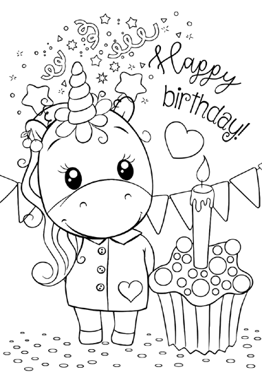 Unicorn Birthday Coloring Page