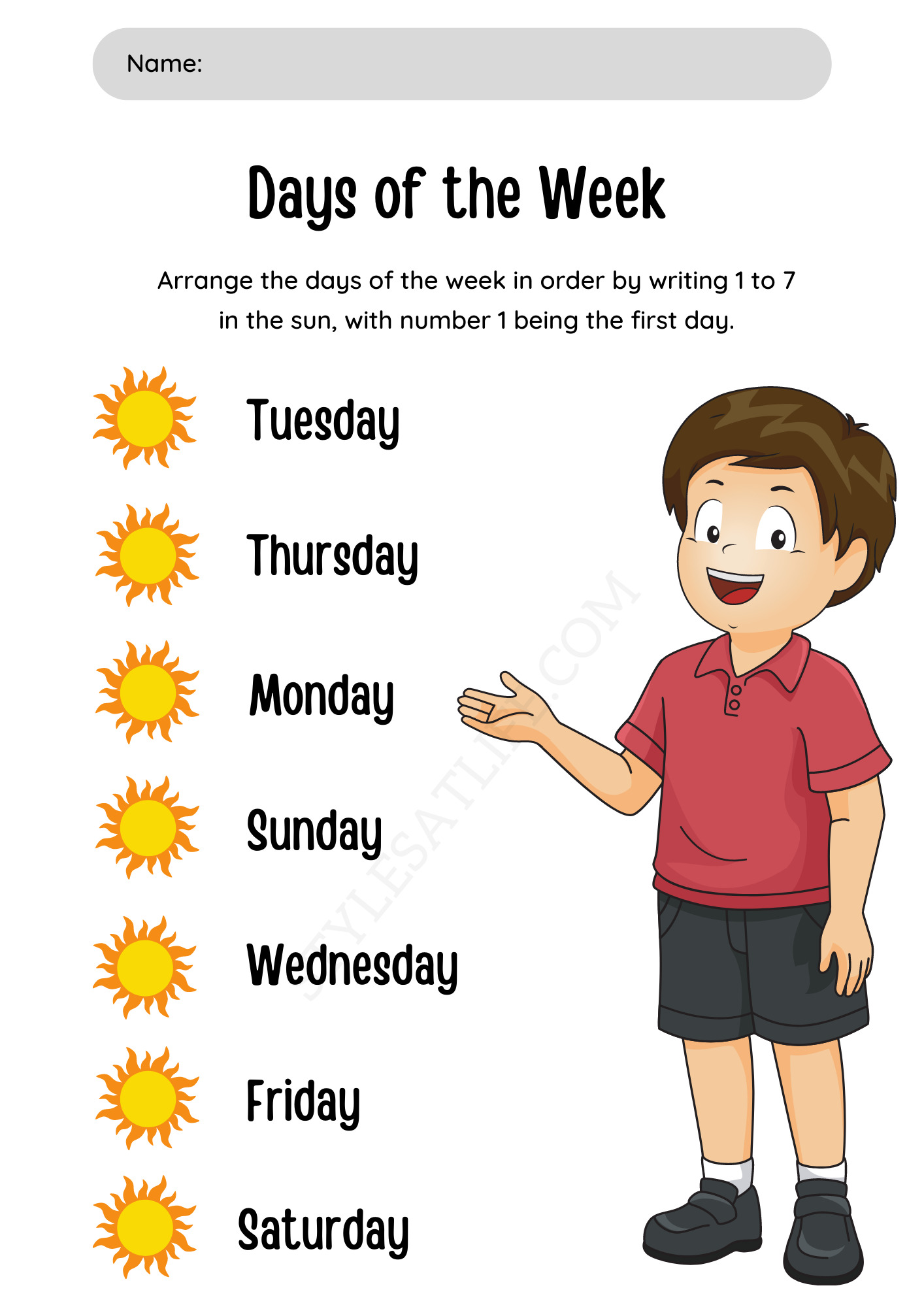 Number the Days of Week in Order