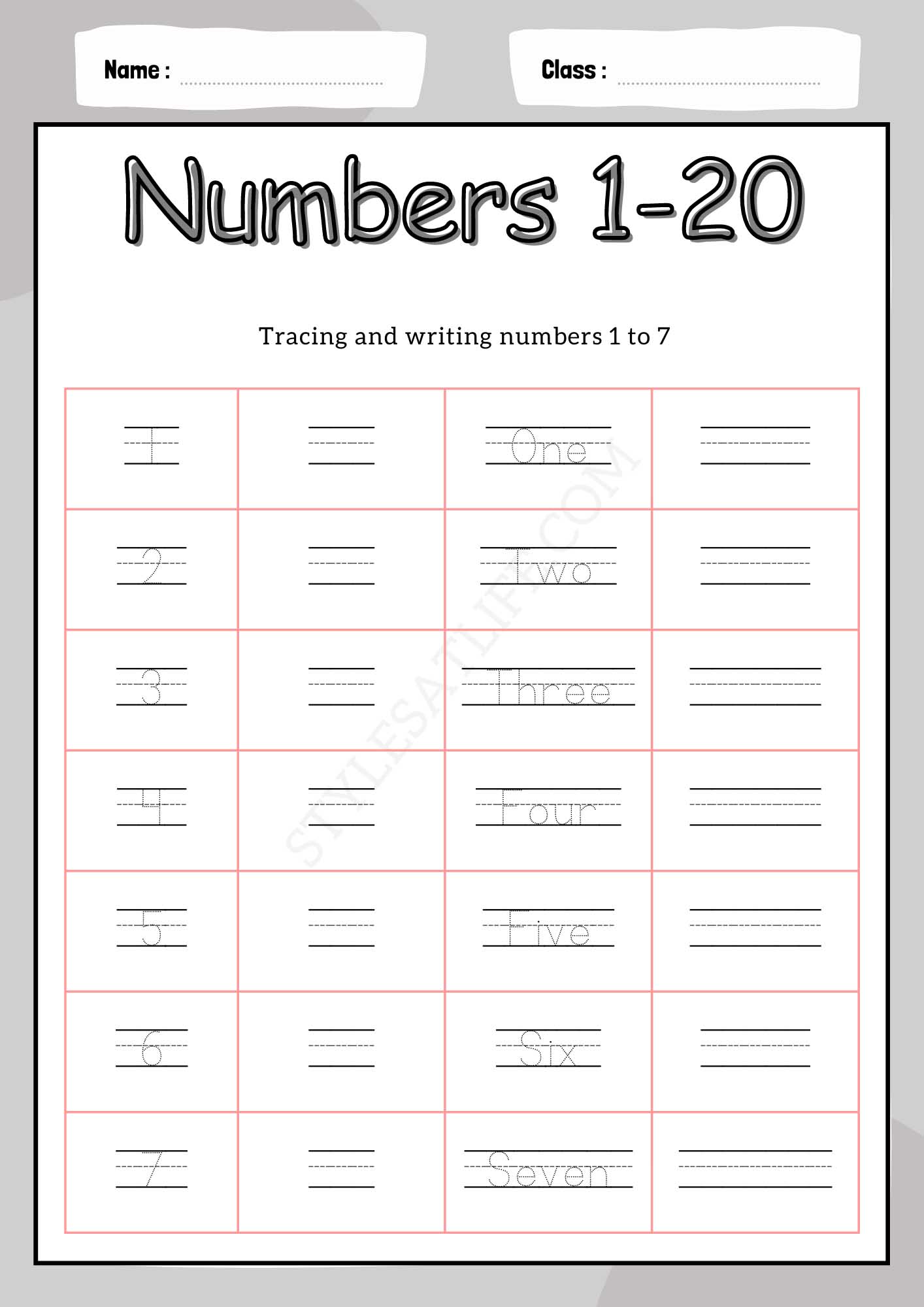Number Trace 1 To 7