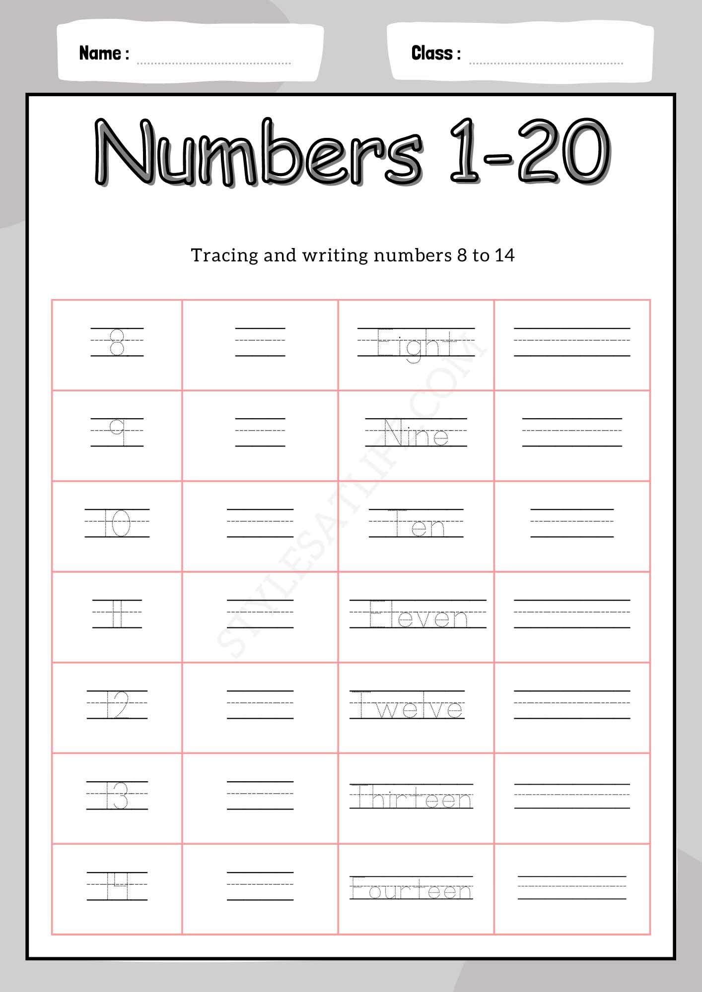 Number Trace 8 To 14
