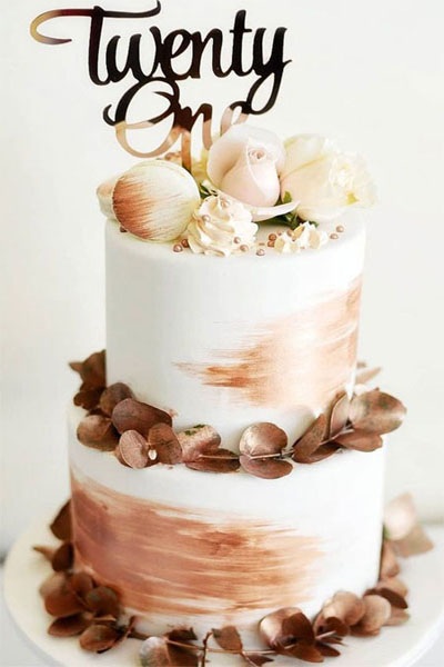 18. Bespoke Rose Gold Brushed 21 Cake