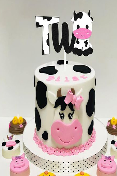 Cute Cow Theme 2nd Birthday Cake Design