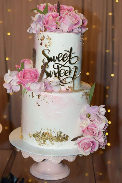 Floral 16th Birthday Cake Design