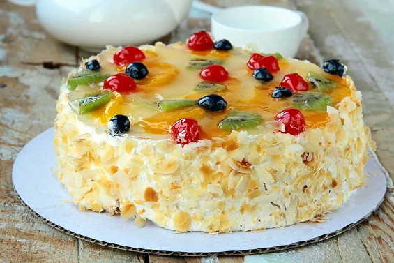 Layered Fresh Fruit And Cream Cake Design