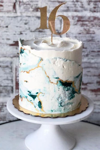 Watercolor Effect 16th Birthday Cake