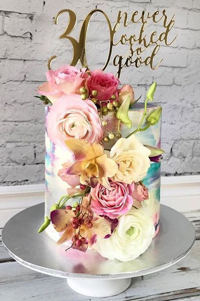 Watercolour Effect 30 Cake Design