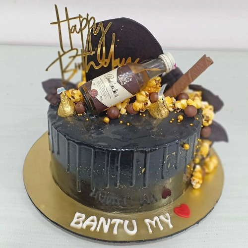 Whiskey Themed Birthday Cake Design For Husband