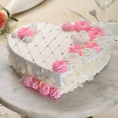 White Forest Cake In Heart Shape