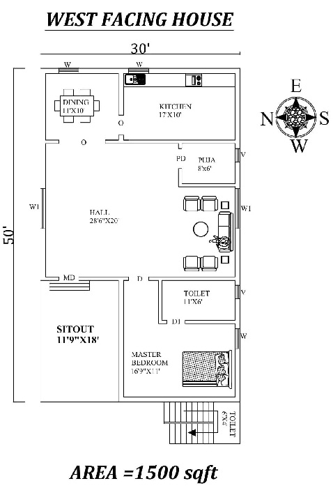 Single BHK 1500 Square Feet House Plan