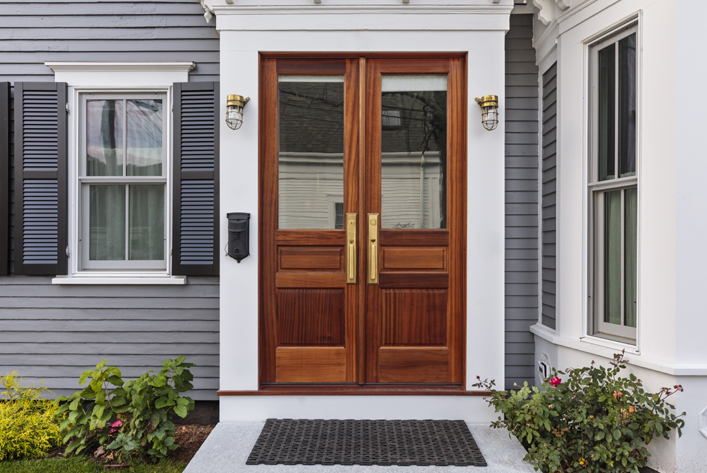 Wood And Glass Double Door Design
