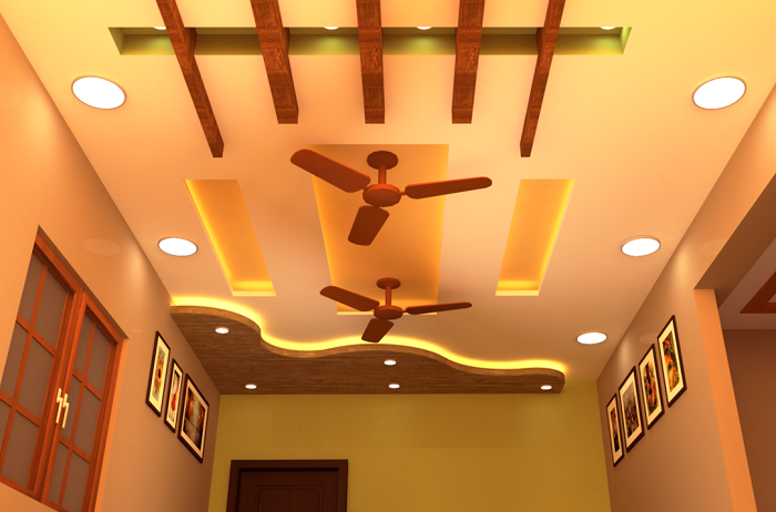 Pop Ceiling For Hall With 2 Fans