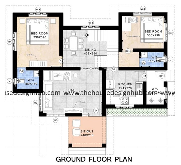 Indian Style 2 Bedroom 1000 Square Feet House Design