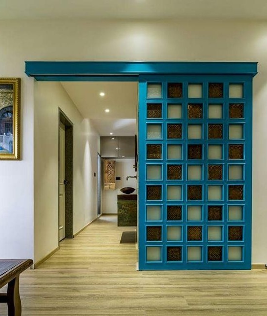 Vibrant Blue Sliding Door Partition