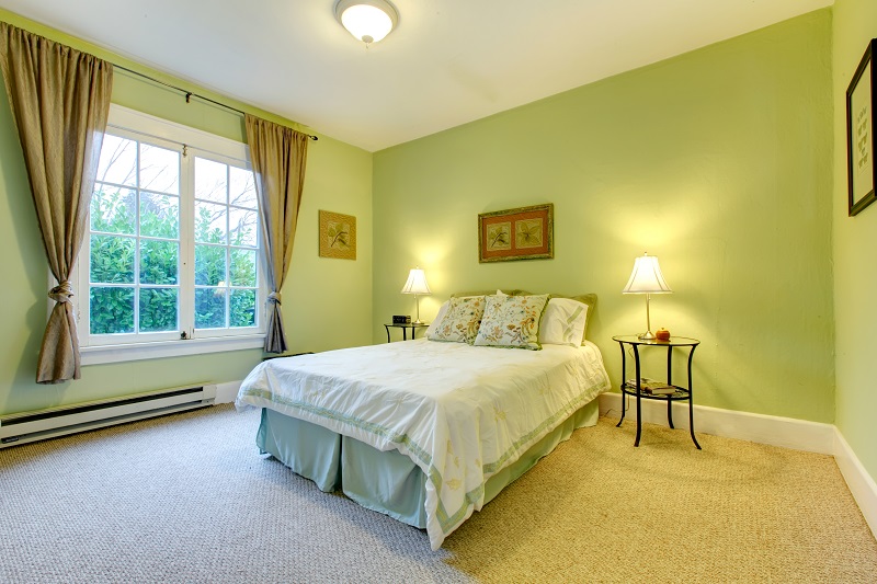 Cozy,bedroom,with,mint,wall,and,beige,floor.,refreshing,white