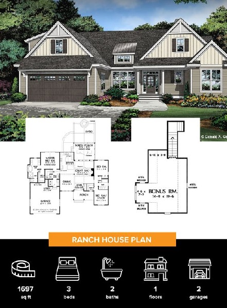 Farmhouse-style Ranch Home Plan