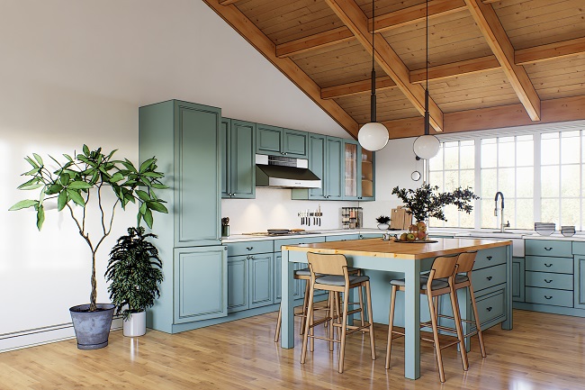 Large Green U-shaped Kitchen