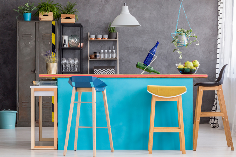 Simple Home Bar In Vibrant Style