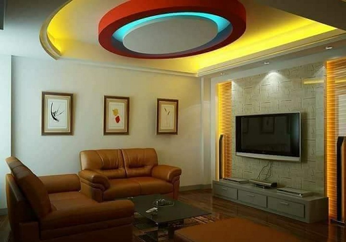Colourful Pop False Ceiling Design For Hall