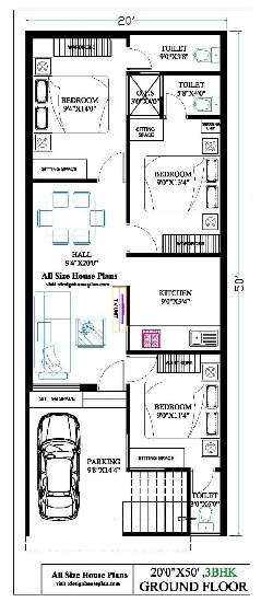 Spacious 3 BHK Home Design 1000 Square Feet