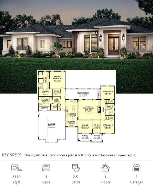 Stylish Modern-day Wide Ranch Type Home Plan