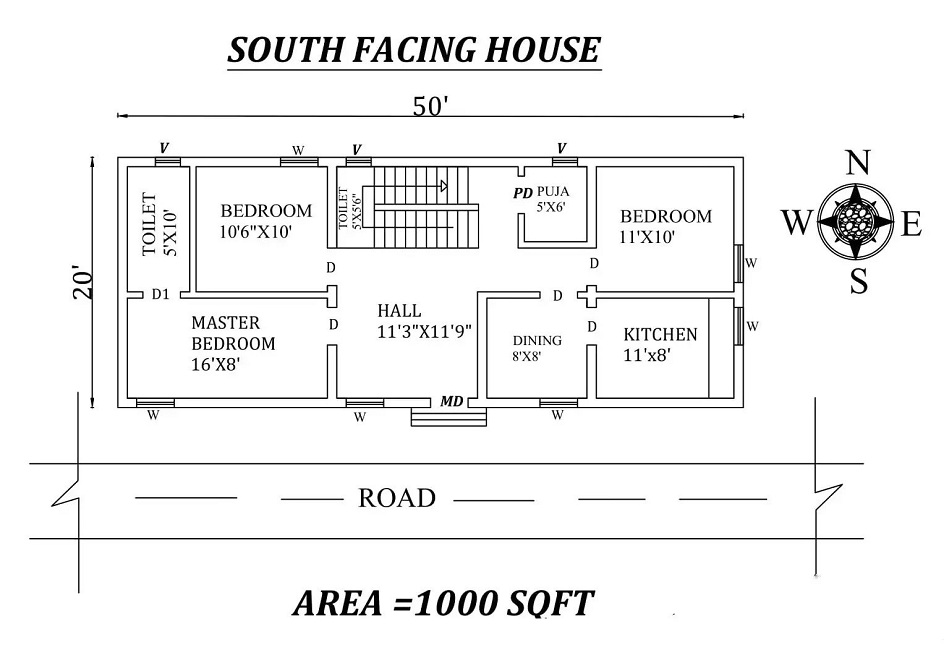 1000 Sqft House Design with Pooja Room