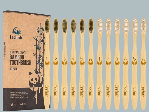 Isshah Biodegradable Eco Friendly Natural Bamboo Charcoal Toothbrushes