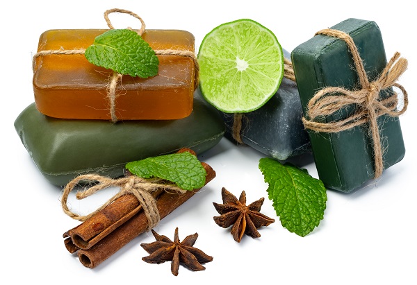 Natural Organic Soap Bars On White Background
